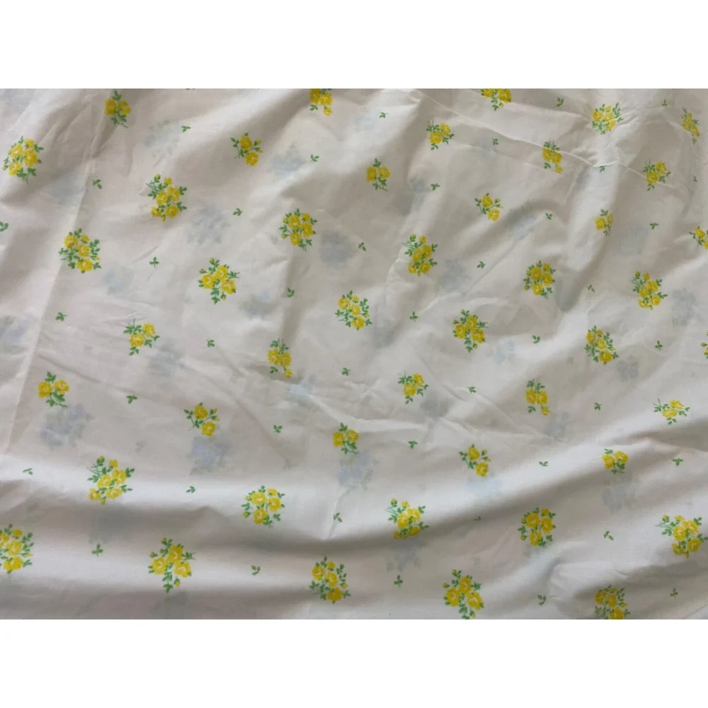 VTG Handmade Duvet Twin Cottage Mini Roses Yellow & Blue 1970s Lace Buttons Read